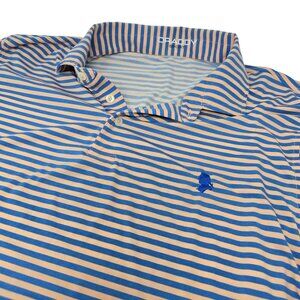 Draddy Sport Performance Polo Shirt Large Men's Short Sleeve‎ Blue Pink Striped